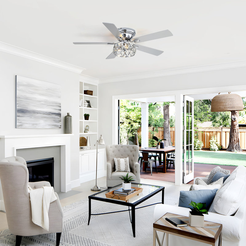 52'' Iris 5 - Blade Standard Ceiling Fan with Remote Control and Light Kit Included, Chrome