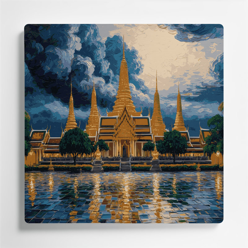 Art mural bleu en villes, cités, Thaïlande, H 32 po x l 32 po