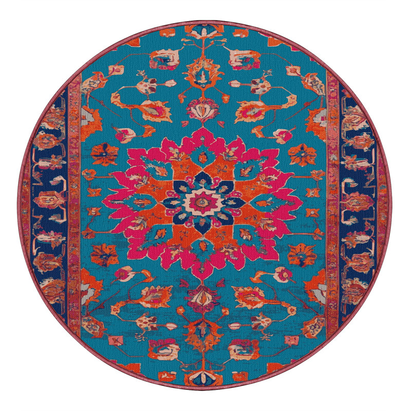 Machine Washable Tabriz Red Area Rug, Round 6'