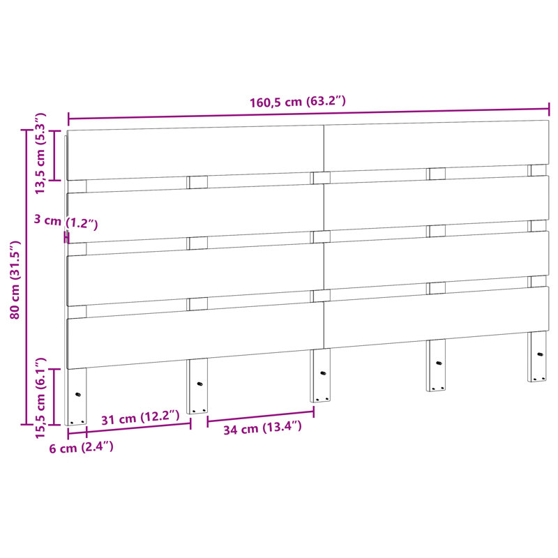Solid Wood Headboard, 80cm H x 160.5cm W x cm D