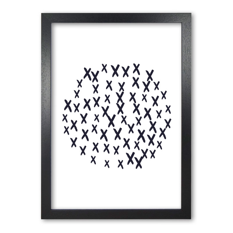 Black Crosses Circle Abstract - Single Picture Frame Print, 85 cm H x 60 cm W x 5 cm D, Black Grain Frame