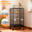 Spacious Metal Bird Cage with Open Top – Removable Rolling Stand, Slide-Out Tray, Wooden Perches, Feeder Cups – Ideal for Parrots, Cockatiels, Lovebirds, Finches, Pigeons, Black, 45.5×45.5×100.5cm