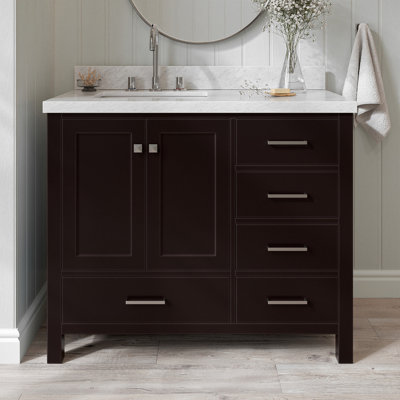Meuble-lavabo simple en bois massif 43 po avec plateau en marbre Carrara de Cambridge 43 po Cambridge