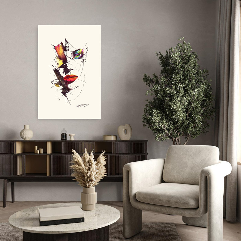 Abstract Portrait Of A Woman With Vibrant Makeup And Bold Lines by Rafal Kulik - Wrapped Canvas Print