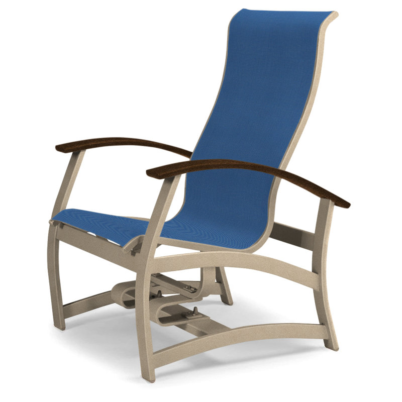 Askar Swivel Powder Coated Aluminum Outdoor Lounge Chair, Textured Desert, Kona P10, Cobalt 35D Sunbrella®