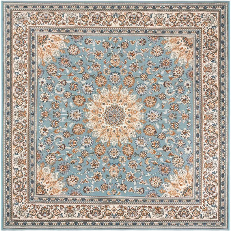 Tapis traditionnel bleu Tollefson, Carré 7 pi 10 po