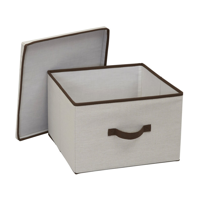 LargeStorageBoxwithLidSoftPoly-CottonCanvaswithReinforcedFrameGenerousStorageCapacityFully-RemovableLidFrontHandleVersatileFoldableandStackablewithCoffeeTrim