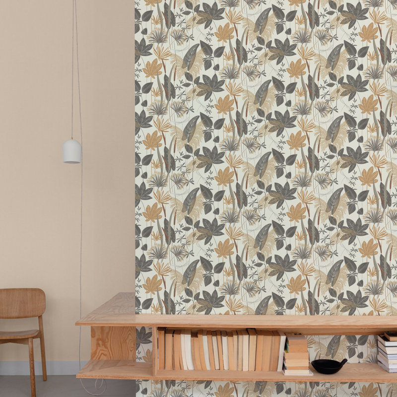 Arcadia Collection Branched Leaves Wallpaper Roll, Grey