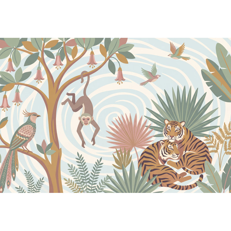 Papier peint animaux de la jungle, 100 po x 96 po, Peler et coller