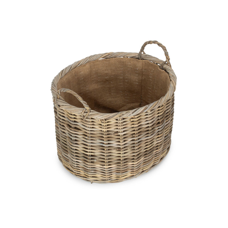 Lugowe Rattan Log Carrier Basket with Lining, 38cm H x 57cm W x 50cm D