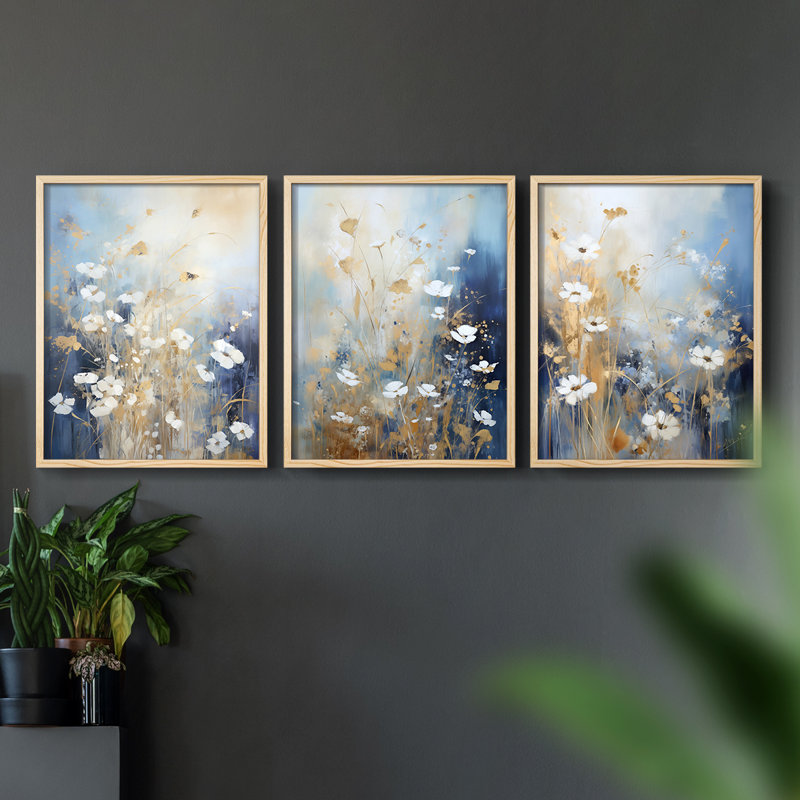 Floral Study  Series  CII  -Set Of 3 Framed Giclee Prints -Ready to, Natural Framed, 10" H x 8" W