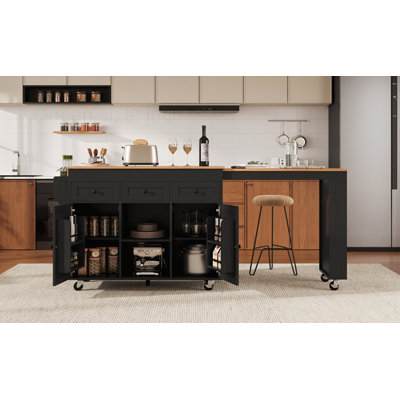 85.5" Kitchen Island with Extendable Dining Table