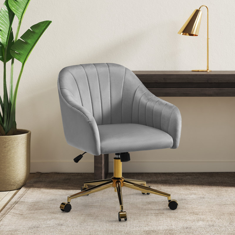 Farrah Tufted Velvet Upholstered Desk Chair, Gray