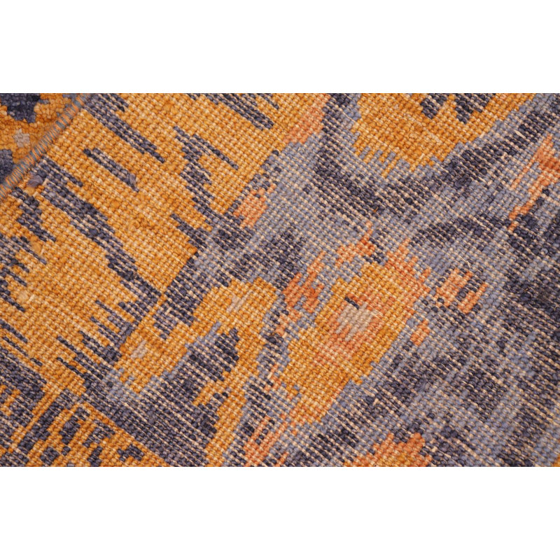 Tapis jaune / gris en laine noué à la main 7 pi 7 po x 10 pi Shriya Ikat