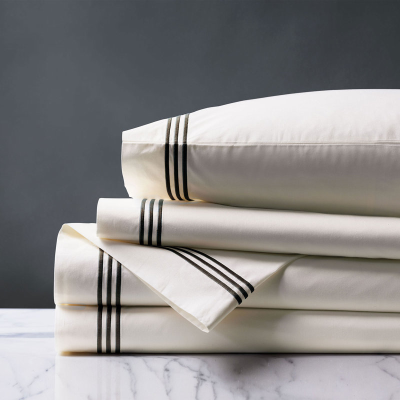 Ensemble de draps Tessa en satin ivoire/noir, Ivory, Black