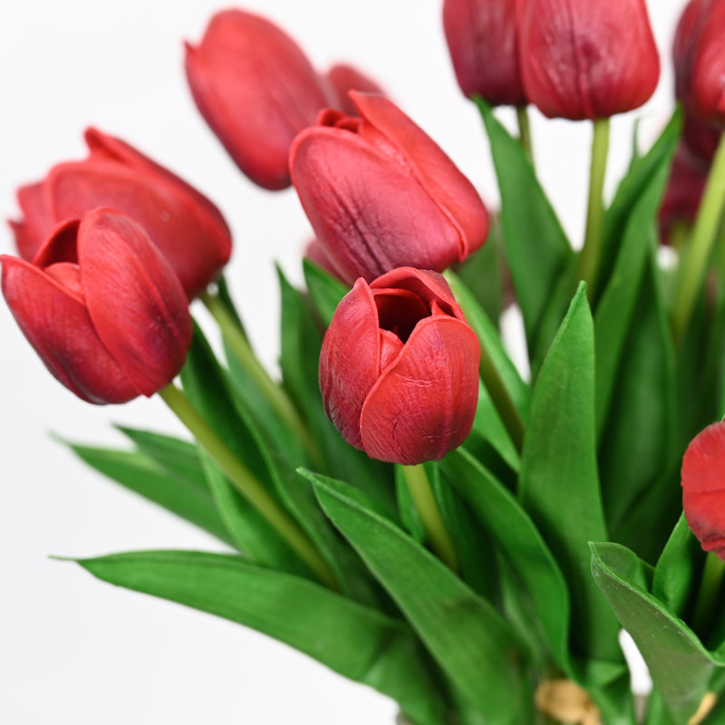 Arrangement floral tulipe de ferme artificielle pour remplisseur de vases, Rouge