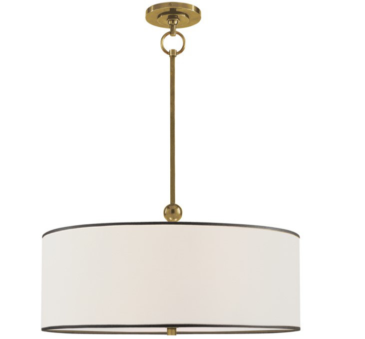 Thomas O'Brien Reed Hanging Shade, Hand-Rubbed Antique Brass, White/Black, Fabric