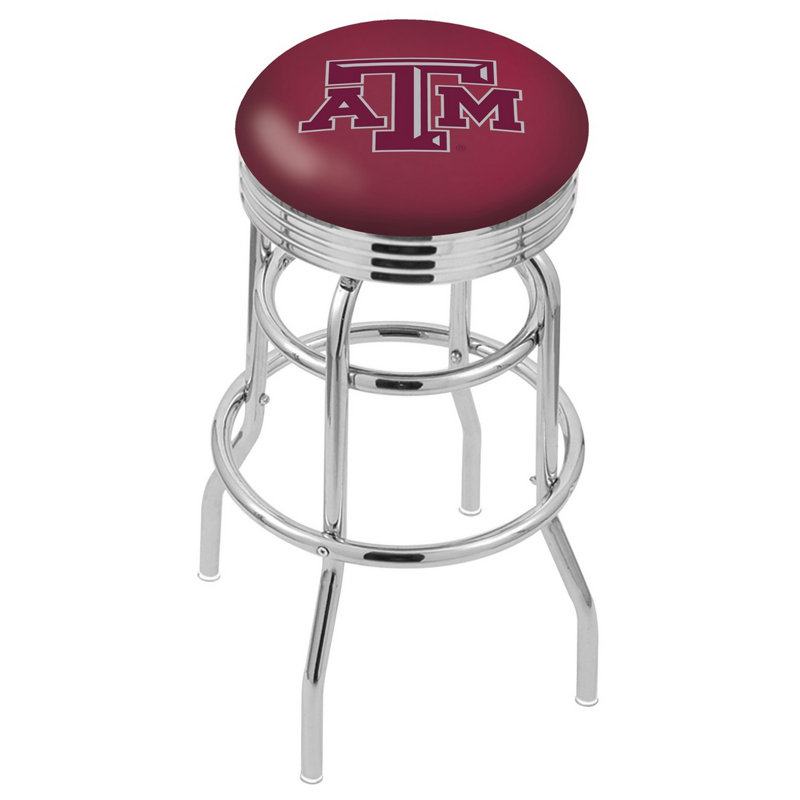 Tabouret de bar Logo Series, Tabouret de bar d'une hauteur de siège de 30 po, Double anneau chromé, Texas A&M