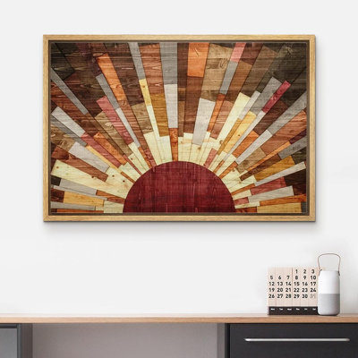 Impression sur toile, décoration murale, panneau occidental, panneau de bois vibrant, soleil et ciel, nature sauvage, art numérique, art moderne du sud-ouest décoratif pour le salon, la chambre à coucher, le bureau - 24 po x 36 po naturel