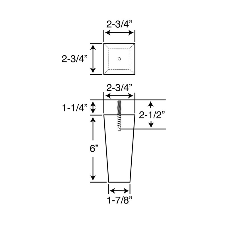 Pied de meuble de base espresso, 1 pièce, H 6 po x l 2,75 po x P 2,75 po
