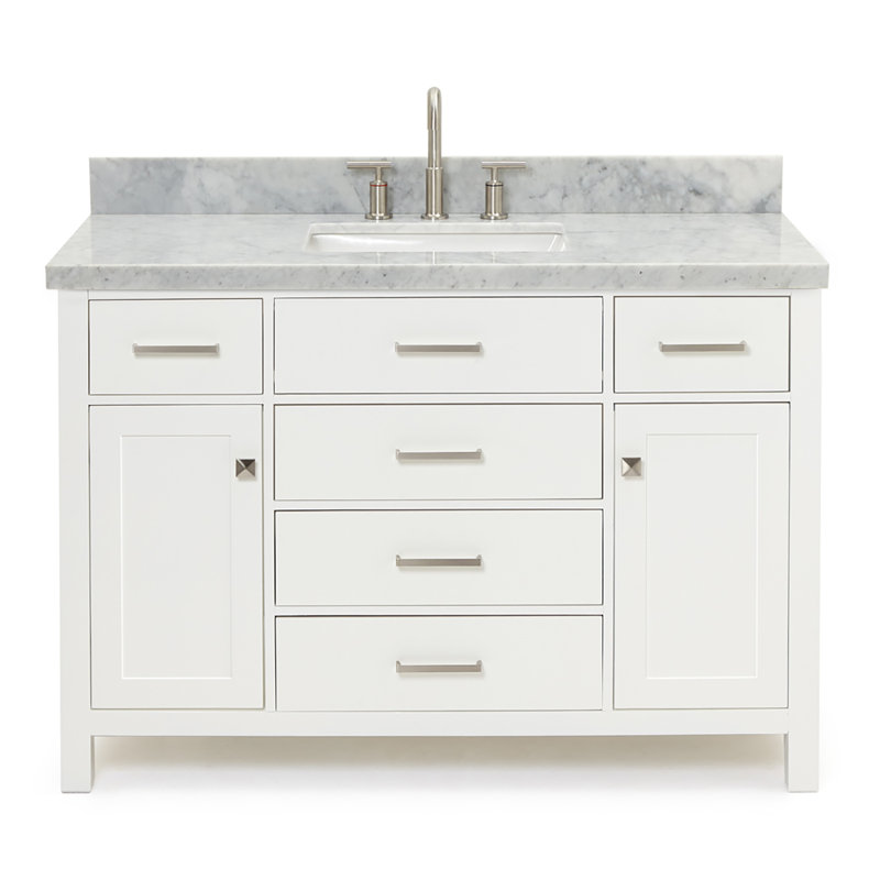 49'' Single Bathroom Vanity with Carrara Marble Top, White