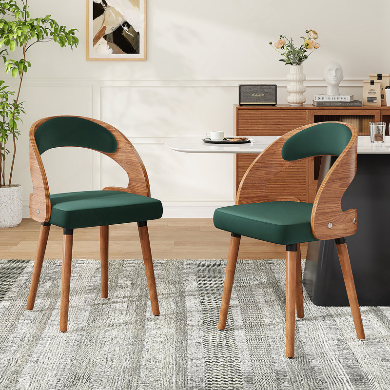 Ensemble de 2 chaises de salle à manger rembourrées modernes en bois avec dossier incurvé pour le confort et le style dans n'importe quelle pièce.