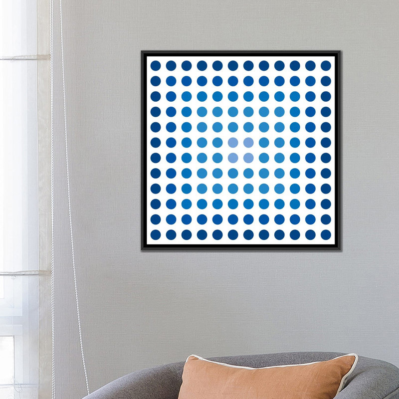 «Albree Modern Faded Navy Dots», reproduction sur toile tendue, H 37 po x l 37 po x P 1,5 po, Toile avec cadre flottant noir