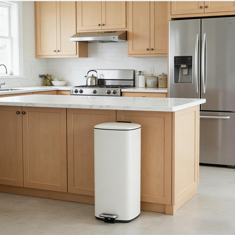 Poubelle de cuisine 8 gallons avec couvercle et seau intérieur, Beige