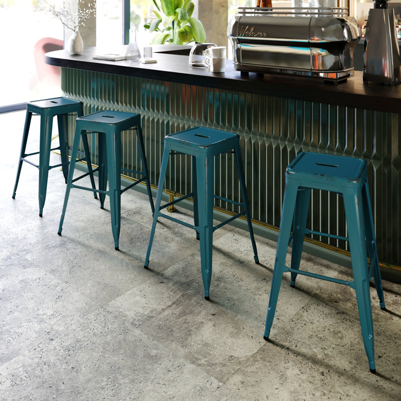 Kai Industrial Style Bar Stool - Set of 4 - Modern Metal Counter or Bar Height, Kelly Blue, Counter Stool (24" Seat Height)