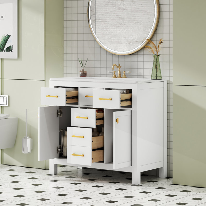 Armoire de salle de bain moderne simple à 4 tiroirs Bathroon, Blanc