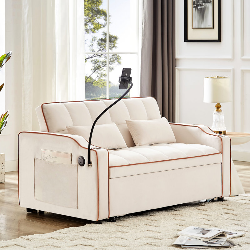 Lit beige avec dossier réglable pour des besoins polyvalents et option de charge pliable, Beige