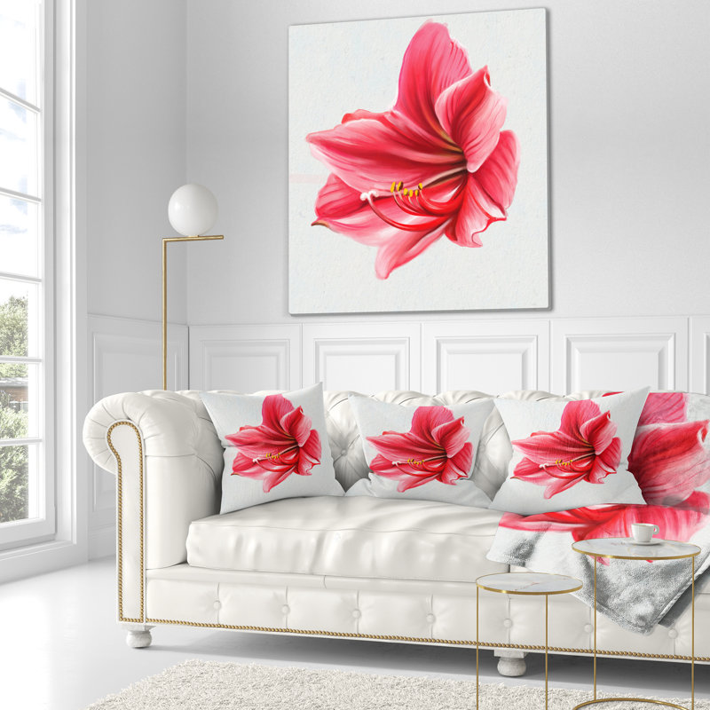 Grande esquisse de fleur rouge sur fond blanc - coussin à imprimé floral, 18 po x 18 po, Coussin décoratif