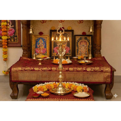 18" Traditional Brass Puja Lamp – Handmade Indian Ritual Diya for Altar, Temple, Meditation & Spiritual Home Décor