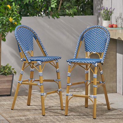 Tabouret de bar d'extérieur français avec rotin en PE et structure en aluminium (ensemble de 2)