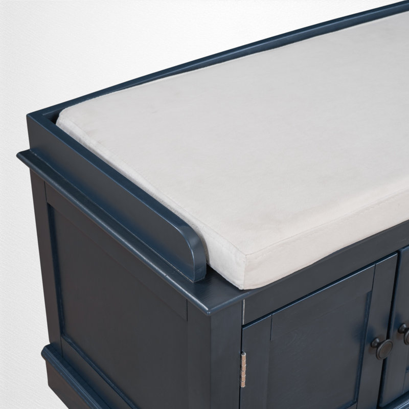 Upholstered Storage Bench, Antique Navy