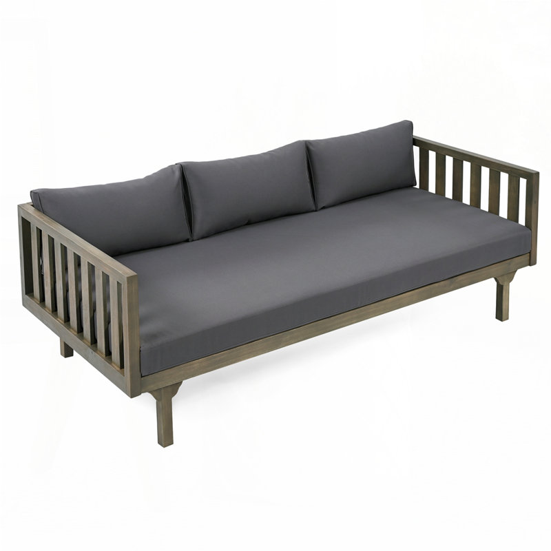Acacia Wood  Outdoor 3 Seater Daybed With Cushion, Gray 1