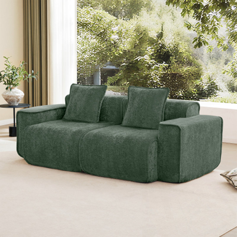 Causeuse en velours avec deux coussins, Vert