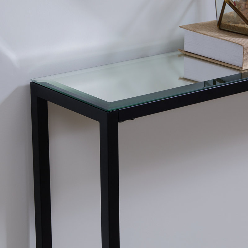 Console étroite Darrin avec plateau en miroir - gris bronze industriel, H 29,92 po x l 55,92 po x P 7,92 po, Gris