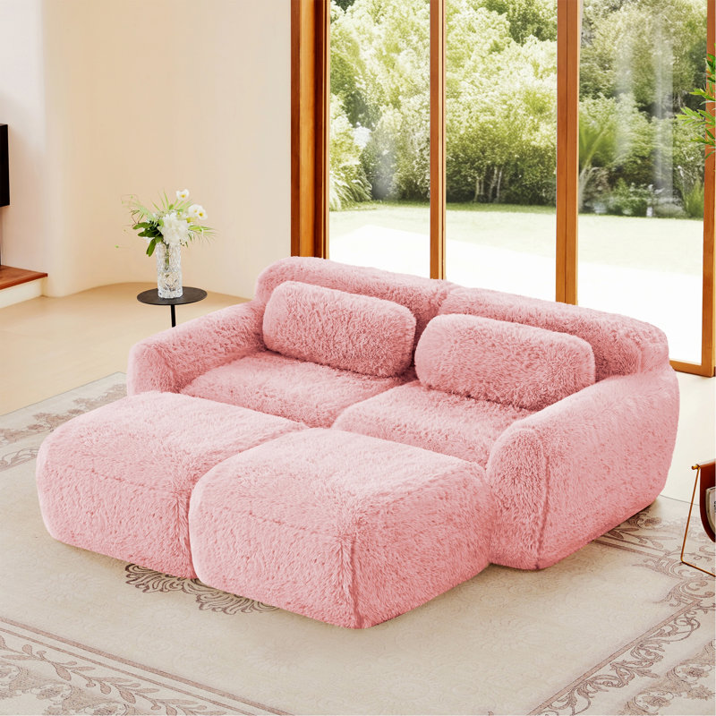 Canapé moderne rembourré, canapé avec design antidérapant pour le salon, bureau, Tissu rose, Rose