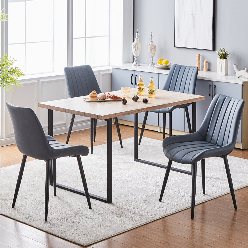 Dining Room Chairs,Faux Leather Kitchen Chairs With Metal Legs, Blue, 2