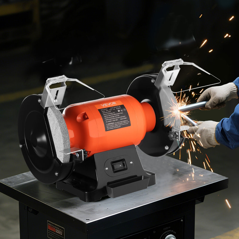 Meuleuse d'établi, meuleuse d'établi à une vitesse de 8 pouces, meuleuses de table à grande vitesse 3450 tr / min avec moteur à induction de 750 W 6,2 A, meule à grain 36/60 et bouclier oculaire réglable pour un affûtage rapide
