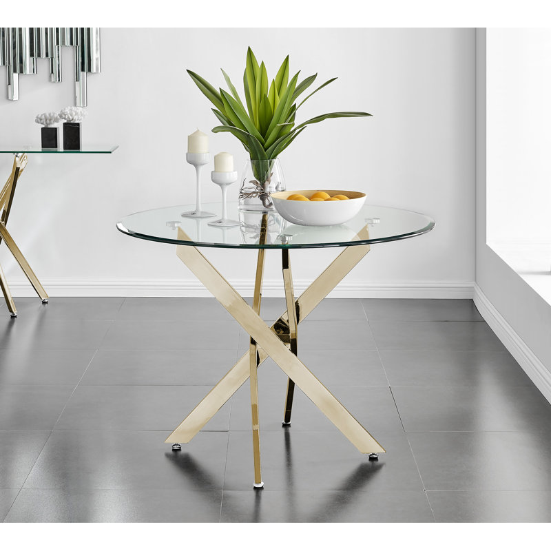 Tierra 4-Person Round Tempered Glass Dining Table, Black, 29.53"H x 39.37"L x 39.37"W