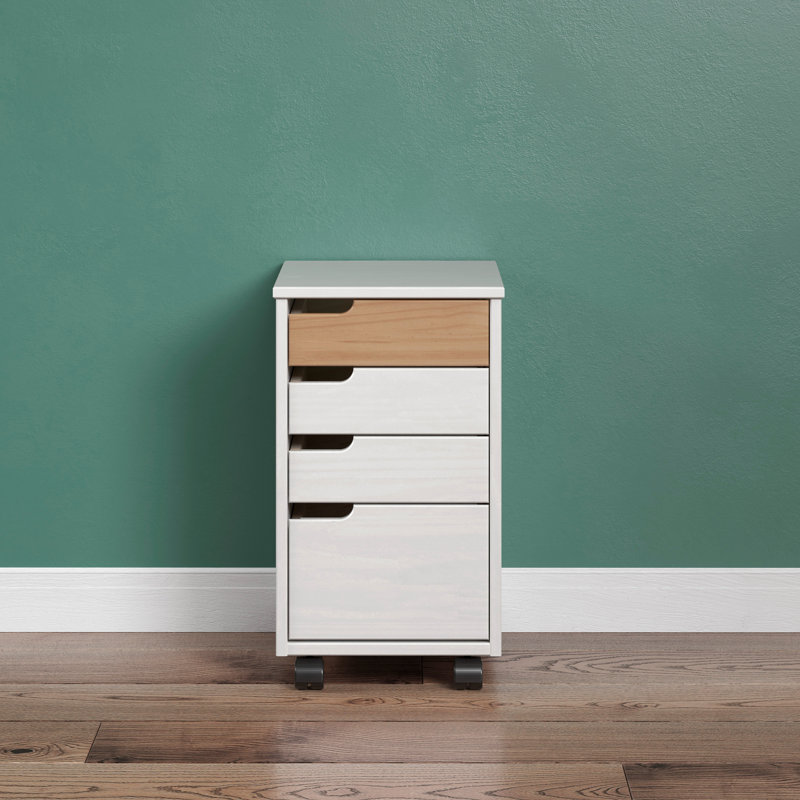 Brugos 32cm Wide 4 -Drawer Mobile File Cabinet, White/Honey