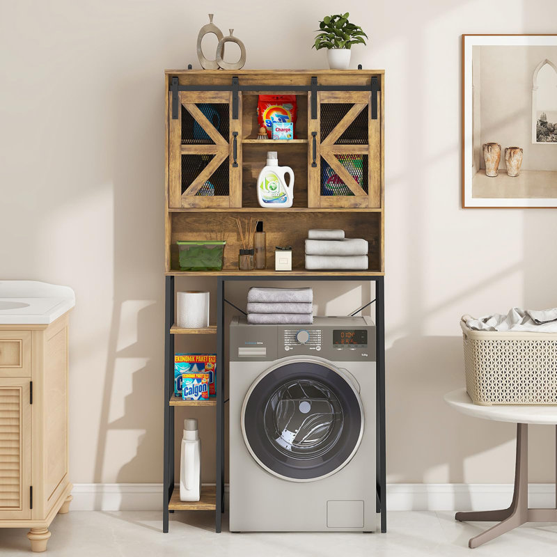 Brown Adjustable Farmhouse Over-the-Toilet Storage Cabinet
