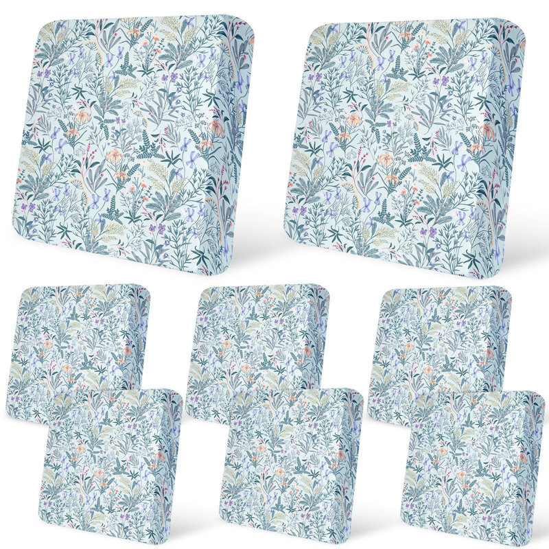 Ensemble de 8 housses de coussins de patio extensibles, housses de coussin de chaise d'extérieur à imprimé floral botanique, housses de siège de meuble à ourlet élastique lavable