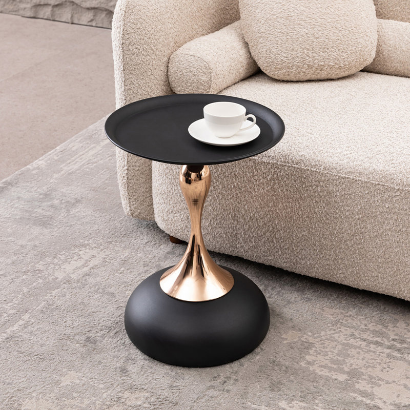 Table de bout, table d'appoint ronde, table à piédestal moderne en métal, Noir mat