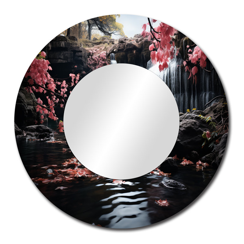 Peach Tree Waterfall Natures Elegance II - miroir en cascade, miroir mural rond rose, impression sur métal, 29 po x 29 po