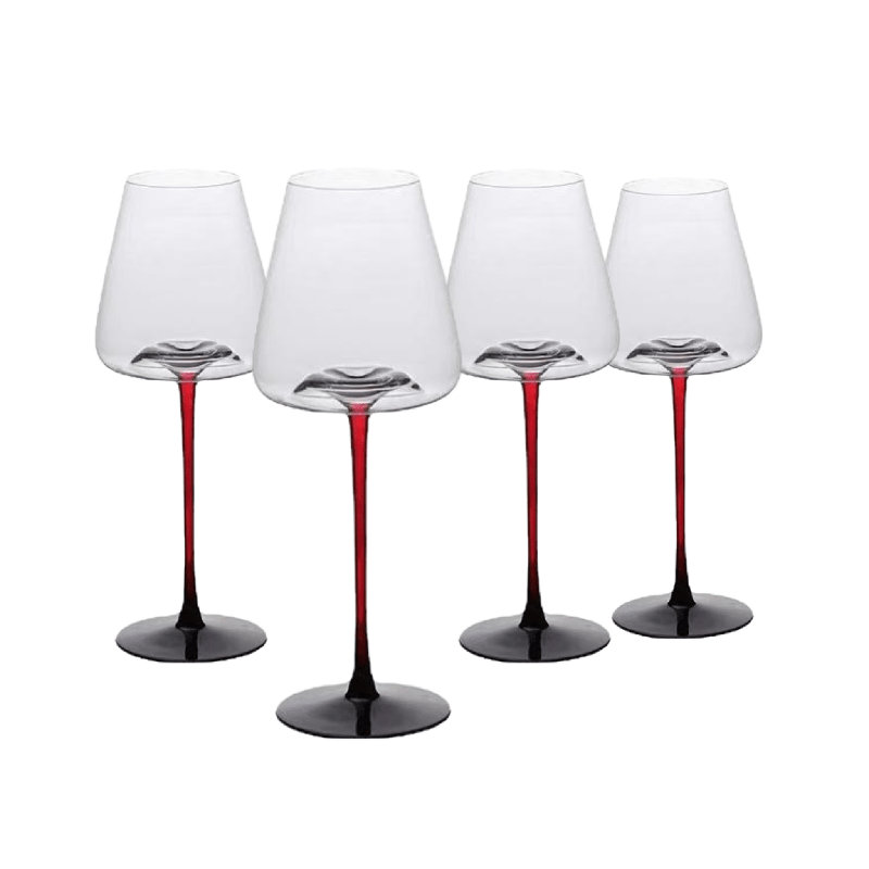 Elegant Red Stem Lead-Free Crystal Wine Glasses Set of 4