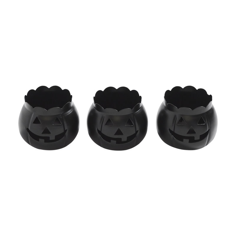 Jack-O-Lantern Candle Holder Set of 3 - 3x3.5x3.5, Black