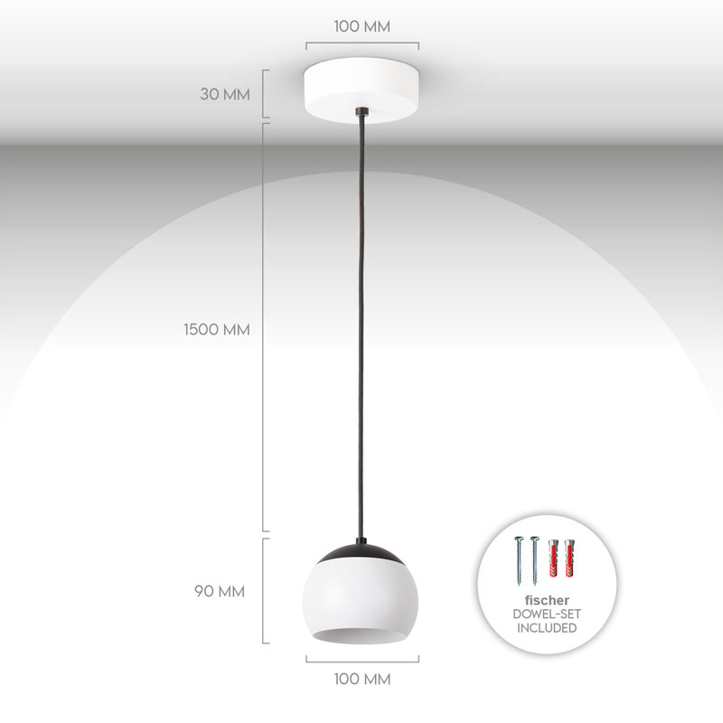 Dome pendant light 1-light Renetta, White/Black